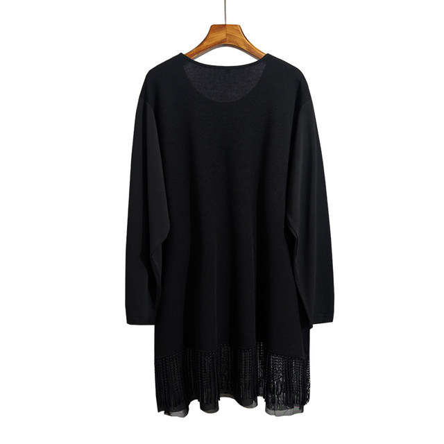 Large size knitted dress for women in autumn and winter new loose round neck and inner temperament versatile tassel diamond-set top outside wear

