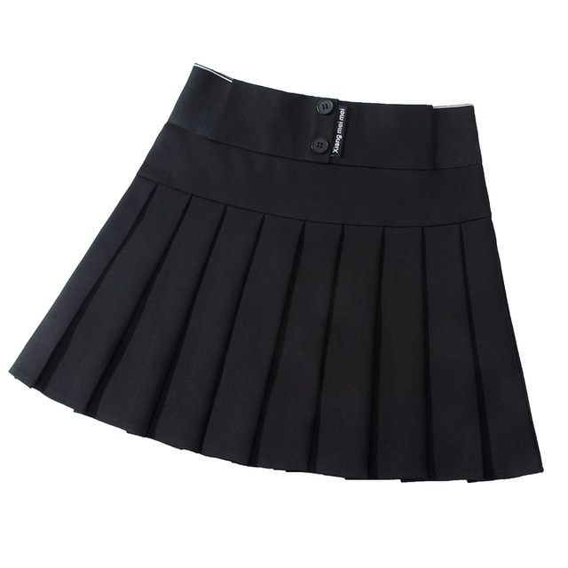 High -waisted pleated skirt Female A -character is thin autumn and winter elastic loose short skirt Black umbrella skirt design feels letters
