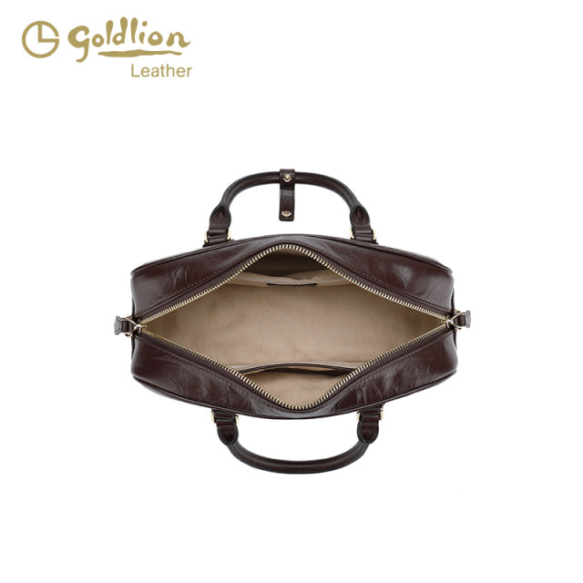 Goldlion 2025 Spring New Niche Design Portable Boston Pillow Bag Fashionable Genuine Leather Shoulder Crossbody Bag
