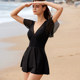 Aimu Fox Black One-piece Swimsuit Dress Swimsuit Women's Sun Protection Belly Slimming Swimsuit