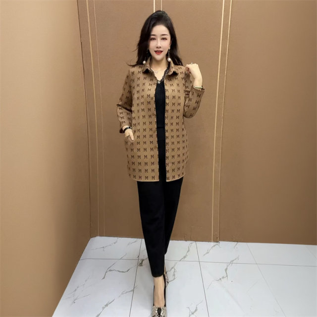 Spring and Autumn loose casual air cotton fashionable mid-length shirt large size loose floral elastic windbreaker jacket
