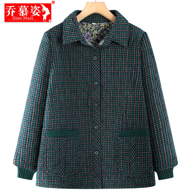 
Middle-aged and elderly women's clothing, mother's autumn and winter clothing, cotton padded jacket, grandma's pure cotton plaid thin cotton coat, old lady's coat