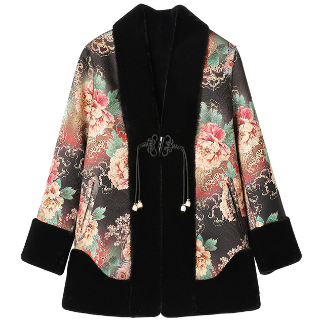 Mother's winter fur all-in-one coat for women, national style retro buckle, middle-aged and elderly gold mink velvet fur double-sided coat