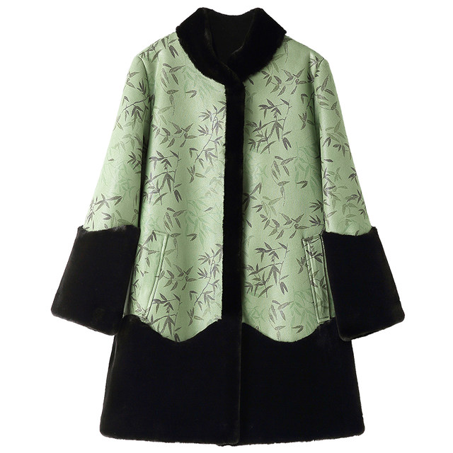 Rich wife mother winter gold mink fur coat, fashionable middle-aged and elderly reversible fur one-piece coat for women