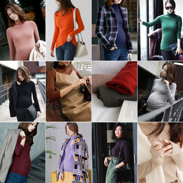 Pregnant women's high neck long sleeve T-shirt Modal slim fit pile collar inner base shirt spring and autumn top maternity clothes winter