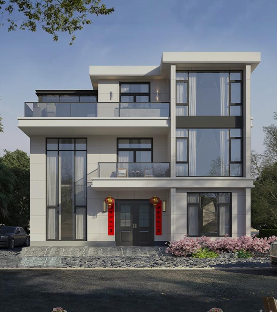 别墅设计图纸新农村自建房二三层现代风格网红真房子乡村民宿室内