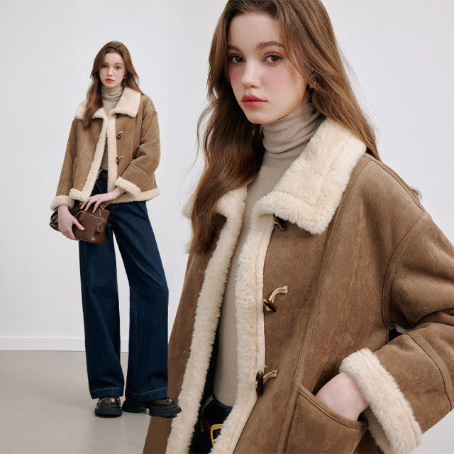 Ankora red lamb wool coat women's kbne autumn and winter new fur integrated thickened warm temperament imitation fur