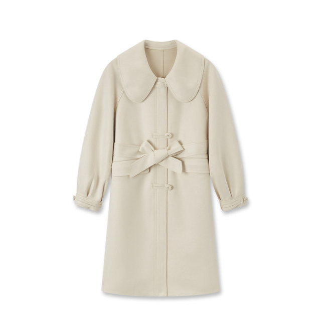 Aiju Rabbit 2023 Autumn of the new doll collar fashion beige trench coat
