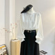 White fungus lace stand-up collar long-sleeved shirt for women 2025 spring French age-reducing temperament inner bottoming shirt top
