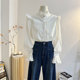White fungus lace stand-up collar long-sleeved shirt for women 2025 spring design layered shirt sweet temperament top
