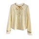 Black fungus lace stand-up collar lace shirt for women in autumn and winter plus velvet thickened sweet inner layer bottom bow shirt top
