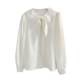 French doll collar bow satin shirt women's long sleeves 2025 spring temperament commuting shirt age-reducing top white