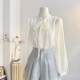 French gentle style lace-up bow long-sleeved shirt for women 2025 spring age-reducing streamer top imitation tiny shirt