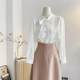 White lace-up bow satin shirt women's long-sleeved spring commuting shirt age-reducing temperament shirt top