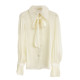 2025 Spring New Style Gentle Temperament Bow Shirt Women's Design Female Fashionable Flag Sleeve Mermaid Top