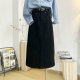 Retro corduroy skirt for women 2024 autumn and winter medium-length high-waist straight skirt for back slit casual temperament skirt