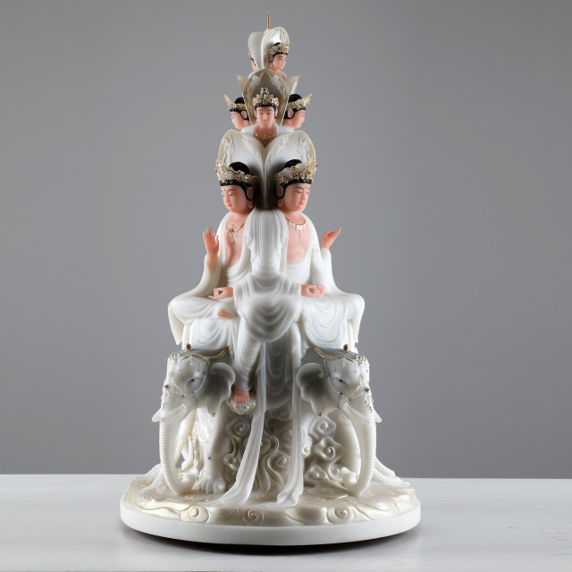 Emeishan Ten Directions Puxian Bodhisattva Buddha Statue White Marble Riding Elephant Temple Hall Worship Crafts Native Buddha Ornaments