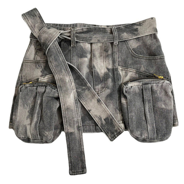 EAM STUDIO American retro mini skirt hot girl camouflage three-dimensional pocket low waist work mini skirt women