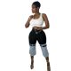YM5285 Amazon Independent Station European and American Fashion Spliced ​​Combination Stretch Denim Micro-Tender Cropped Pants for Women

