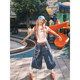 NECOYEP 2025 Spring American 3D Chain Color Printed Cropped Jeans Loose Wide Leg Shorts for Men and Women
