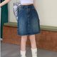 Large size retro high waist A-line denim skirt for women in summer new style fat girl high waist belly-covering and slimming midi skirt