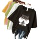 2021 Summer new cartoon printed orange pink short -sleeved T -shirt female simplicity cotton V library vitrus base shirt