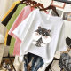 2021 Summer new cartoon printed orange pink short -sleeved T -shirt female simplicity cotton V library vitrus base shirt