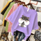2021 Summer new cartoon printed orange pink short -sleeved T -shirt female simplicity cotton V library vitrus base shirt