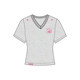 Wenwen is not good for summer new American bead embroidered versatile V-neck slim short T-shirt female hot girl simple top
