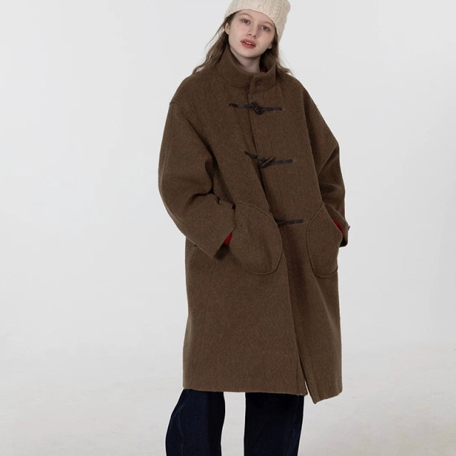 Tetu STUDIO 2024FW Cape-style A-line large pocket alpaca stand collar coat