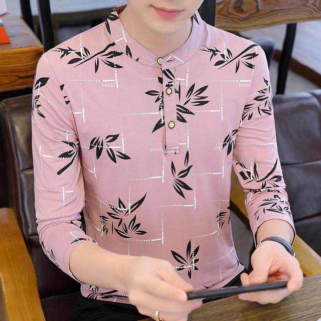 Hong Kong Shibo Spring and Autumn Men's Pure Cotton Polo Shirt Thin Trendy Handsome Men's Stand Collar Long Sleeve T-Shirt Bottoming Shirt