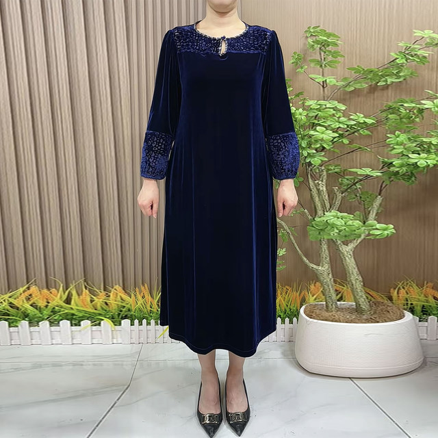 New autumn velvet dress loose and slim high-end age-reducing temperament large-size new Chinese over-knee skirt