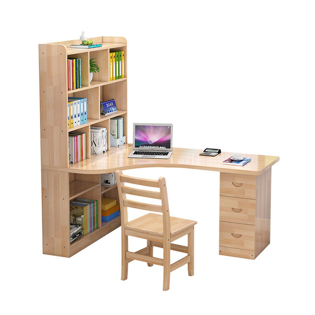 Solid oak desk bookshelf integrated corner computer desk home writing desk bookcase combination bedroom student study table