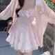 Pure and sexy hot girl suit for women 2025 spring and autumn Korean long-sleeved shirt jacket suspender vest high-waisted skirt