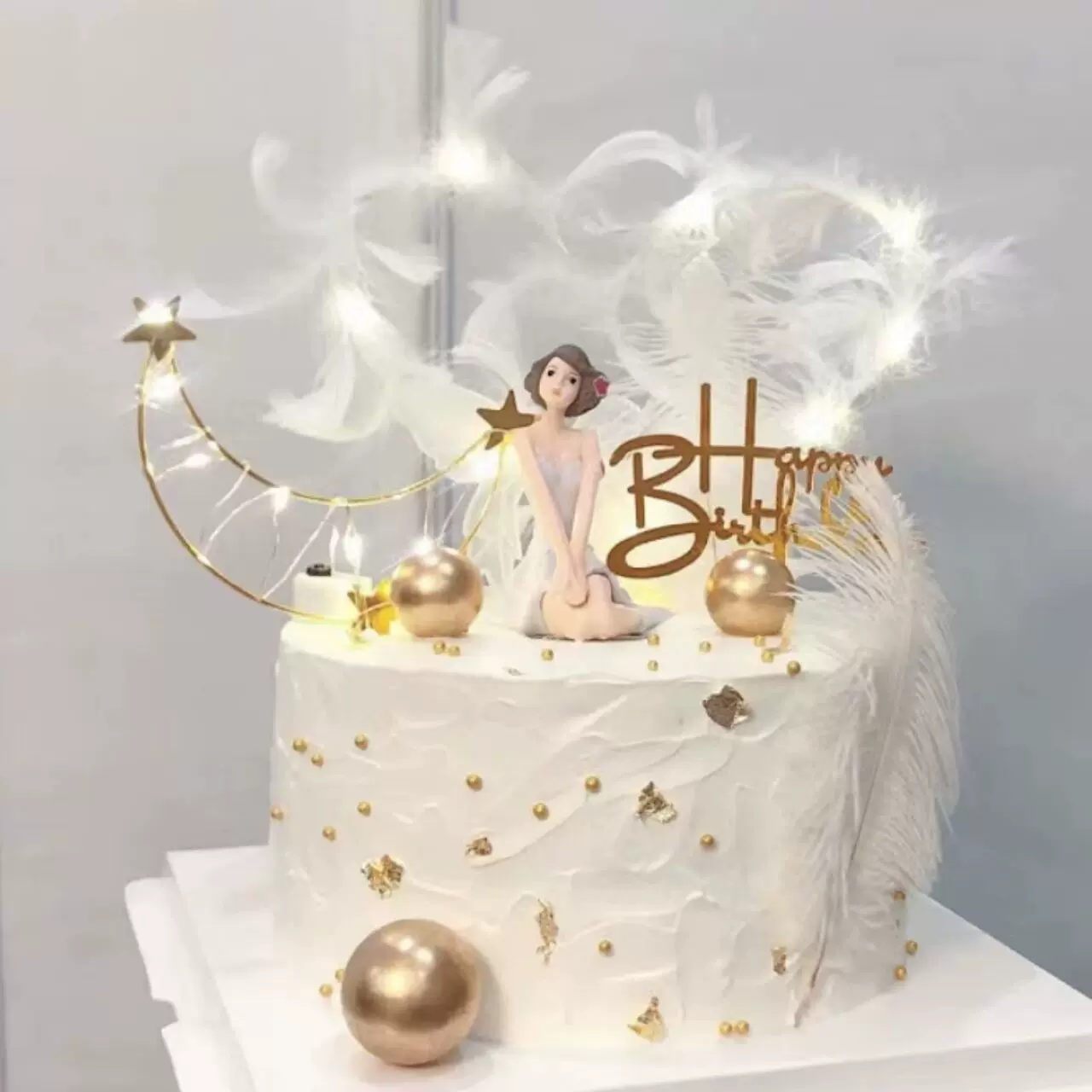 花仙子蛋糕装饰满天星星皇冠羽毛月亮皇冠小仙女生日插件蛋糕