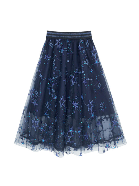 2024 spring new heavy industry mid-skirt gauze skirt mesh skirt skirt women half-body A-line gauze skirt women high waist look slim
