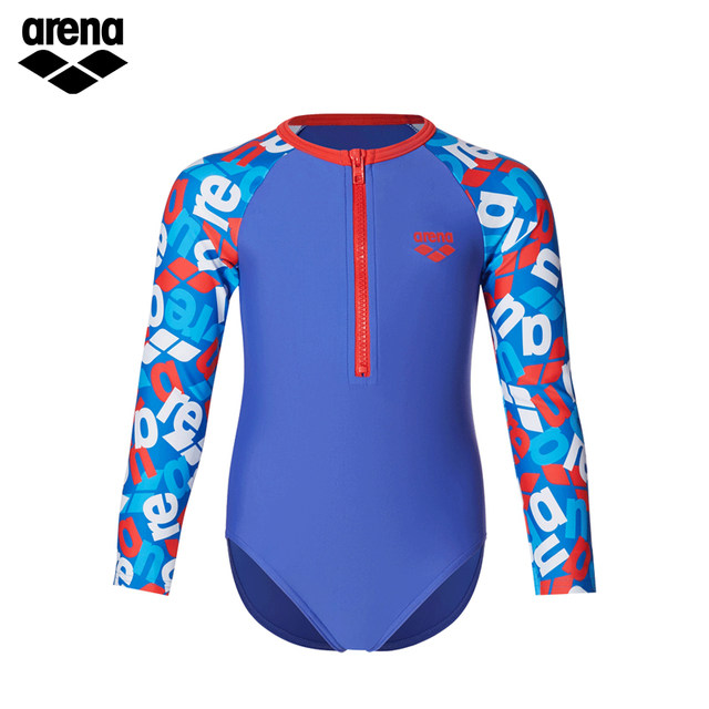 arena Arena girls one-piece triangle long-sleeved sun protection swimsuit cute printed comfortable children's swimsuit
