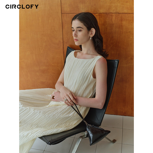 CIRCLOFY design sense one-length collar simple and fashionable texture pleated casual sleeveless flower bud dress