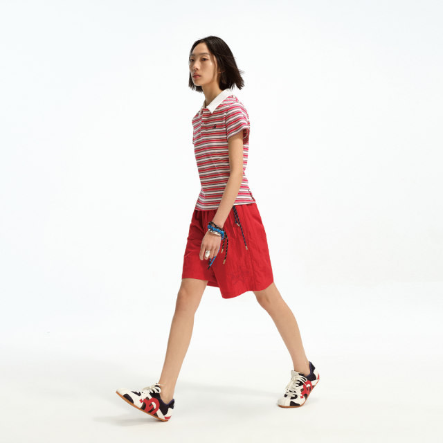 BEASTER color knitted striped short-sleeved polo shirt for women American style neck embroidery pattern body scrubbing