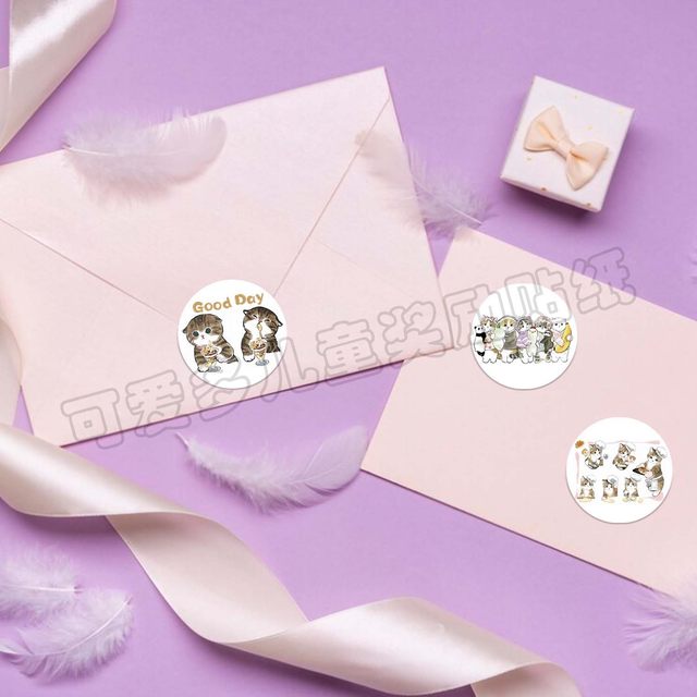 Children's cartoon reward stickers cute shark cat toy pocket decoration material round stickers 2.5cm