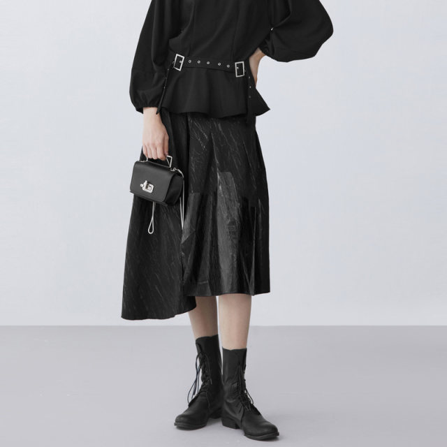 sdeer San Dior women's autumn clothing literary contrast printing texture irregular skirt long skirt S21381121