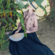 Spot new Chinese style lace-up printed cardigan black waist vest skirt for women two pieces