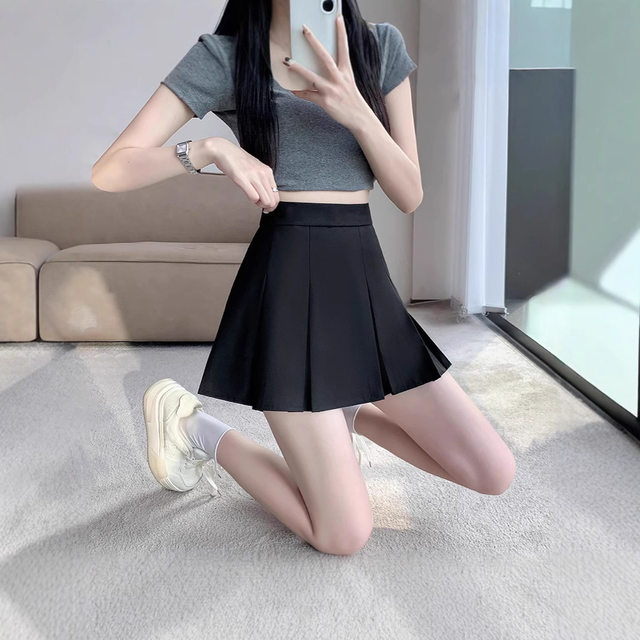 
Black pleated skirt for women in spring and autumn summer 2024 new hot girl miniskirt, small high-waisted slim suit