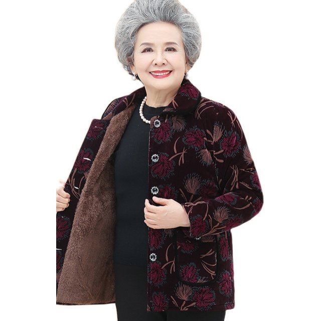 Middle-aged and elderly women's winter clothes mothers wear cotton clothes grandma wear plus velvet thickened cotton coat coat female elderly cotton jacket set