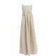 posed French square collar black white cotton linen suspender dress for women's temperament beach slim vacation long skirt