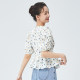 D.SIGN sweet printed puff sleeve V-neck shirt for women's summer 2025 new short sleeve short trouser top