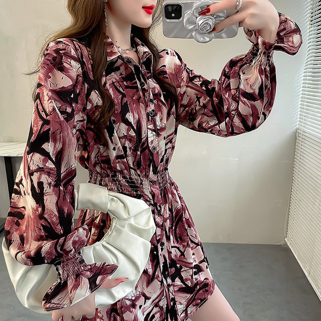 Ruffle printed flared sleeve top with light-produced French niche slim waist-hugging shirt unique beautiful shirt for women
