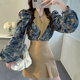French chic small shirt autumn clothes large size printed puff sleeve top women's niche light luxury temperament suit collar shirt fairy
