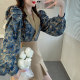 French chic small shirt autumn clothes large size printed puff sleeve top women's niche light luxury temperament suit collar shirt fairy
