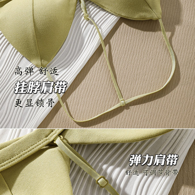 Adjustable neck top triangle cup underwear for women versatile base with chest pad black and white suspender vest inside